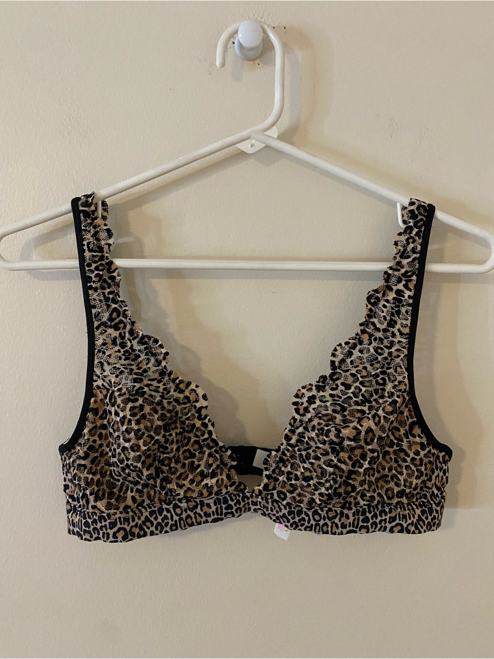 Victoria's Secret PINK Mesh Leopard Lace Trim Bralette in Tan and Black